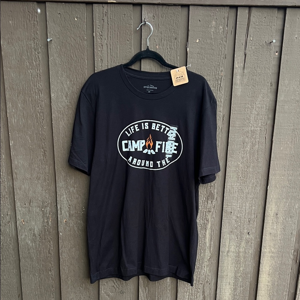 Black Graphic T-Shirt with Campfire Design